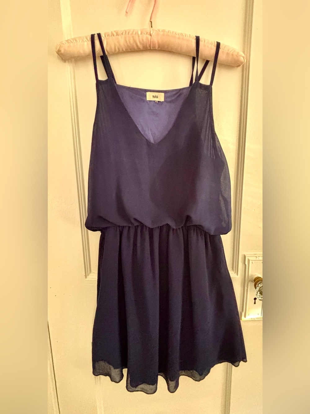 Tobi Navy Mini Dress Chiffon Blouson Size M Fairycore